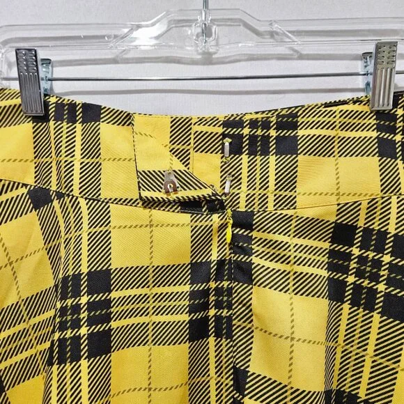 New RETRO UNIQUE VINTAGE YELLOW BLACK PLAID HIGH WAIST SWING SKATER SKIRT 18 - Picture 3 of 9
